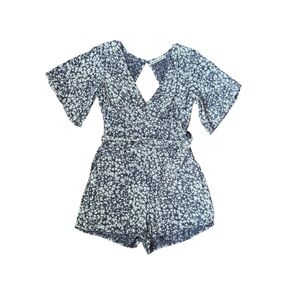 ABERCROMBIE AND FITCH Floral Romper Blue White Short Sleeve Belted Womens Small